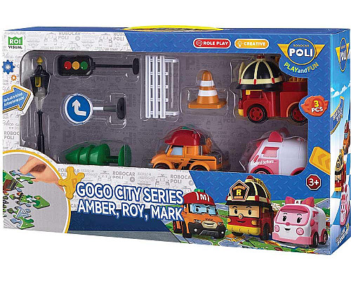 Набір машинок дитячих Roi Visual Міська серія GoGo Ембер, Рой, Марк + аксесуари