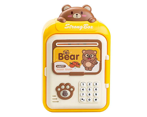 Скарбничка-сейф дитяча Bear з кодовим замком та відбитком пальця, жовтий Скарбничка-сейф дитяча Bear з кодовим замком та відбитком пальця, жовтий