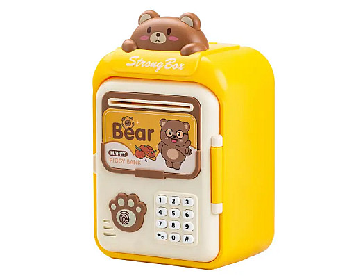 Скарбничка-сейф дитяча Bear з кодовим замком та відбитком пальця, жовтий Скарбничка-сейф дитяча Bear з кодовим замком та відбитком пальця, жовтий