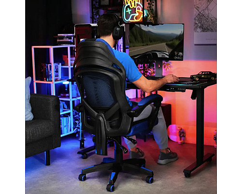 Ігрове крісло Di Volio Sporte, чорно-синє + підставка для ніг