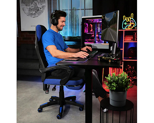 Ігрове крісло Di Volio Sporte, чорно-синє + підставка для ніг