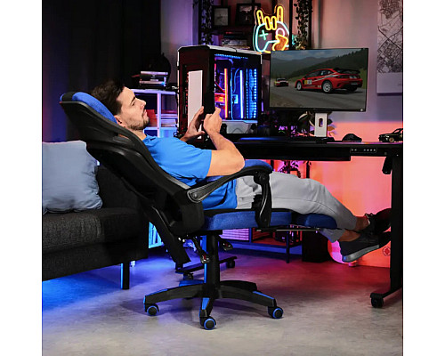 Ігрове крісло Di Volio Sporte, чорно-синє + підставка для ніг