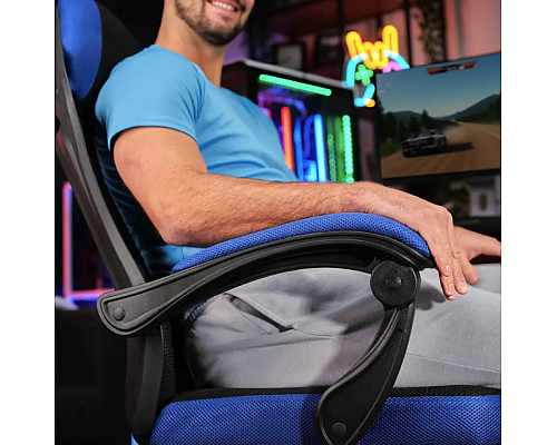 Ігрове крісло Di Volio Sporte, чорно-синє + підставка для ніг