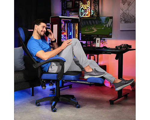 Ігрове крісло Di Volio Sporte, чорно-синє + підставка для ніг