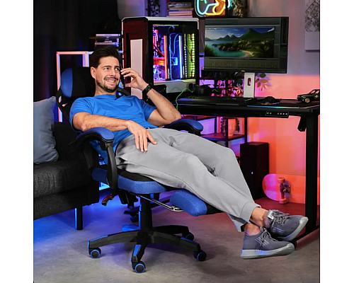 Ігрове крісло Di Volio Sporte, чорно-синє + підставка для ніг