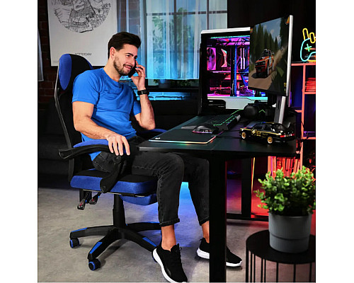 Ігрове крісло Di Volio Sporte, чорно-синє + підставка для ніг