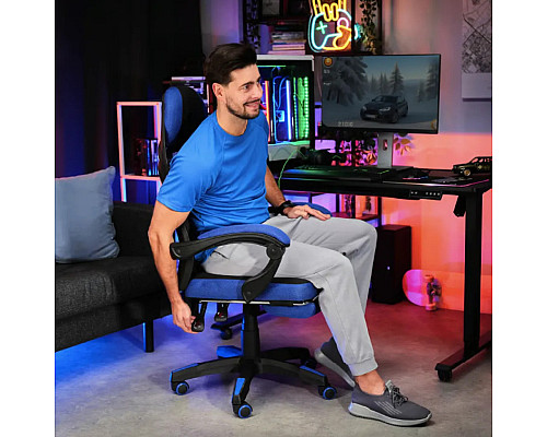 Ігрове крісло Di Volio Sporte, чорно-синє + підставка для ніг