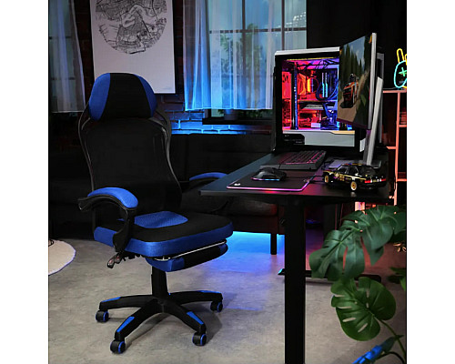 Ігрове крісло Di Volio Sporte, чорно-синє + підставка для ніг