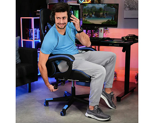 Ігрове крісло Di Volio Ragazo, чорно-синє + підставка для ніг