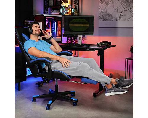 Ігрове крісло Di Volio Ragazo, чорно-синє + підставка для ніг