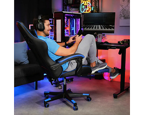 Ігрове крісло Di Volio Ragazo, чорно-синє + підставка для ніг