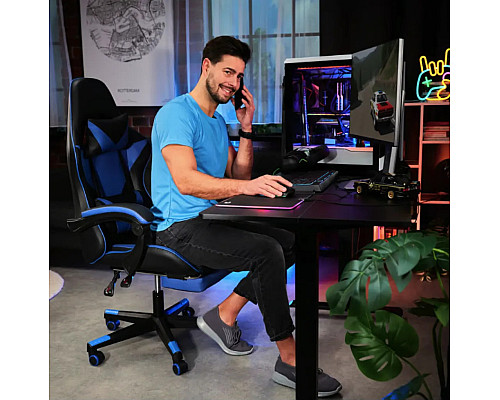 Ігрове крісло Di Volio Ragazo, чорно-синє + підставка для ніг