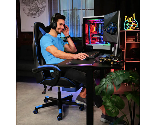 Ігрове крісло Di Volio Ragazo, чорно-синє + підставка для ніг