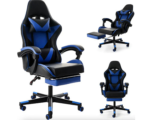 Ігрове крісло Di Volio Ragazo, чорно-синє + підставка для ніг