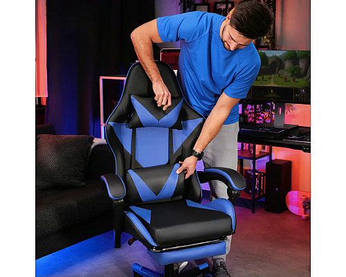 Ігрове крісло Di Volio Ragazo, чорно-синє + підставка для ніг