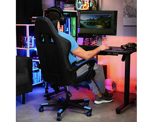 Ігрове крісло Di Volio Ragazo, чорно-синє + підставка для ніг