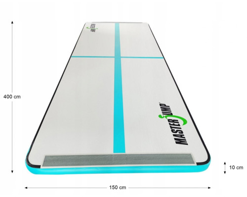 Мат гімнастичний надувний MASTER S-Pro 400 x 150 x 10 см, сіро-синій