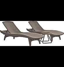 Коплект шезлонгів зі столиком Keter Pacific, 197 х 75 х 40,4 см - капучино