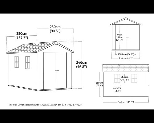 Будиночок садовий Keter Newton Plus 230 х 350 х 246 см, коричневий