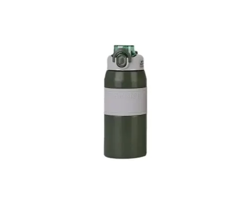 Термос Yiwu HP-14-5GR Sport 600 мл з мундштуком і ручкою, сіро-зелений
