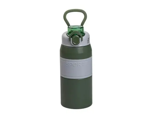 Термос Yiwu HP-14-5GR Sport 600 мл з мундштуком і ручкою, сіро-зелений