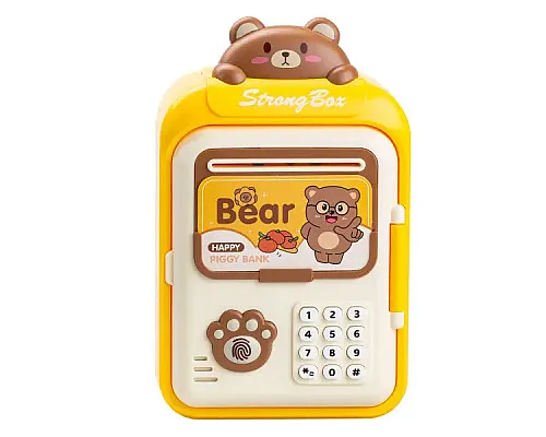 Скарбничка-сейф дитяча Bear з кодовим замком та відбитком пальця, жовтий Скарбничка-сейф дитяча Bear з кодовим замком та відбитком пальця, жовтий